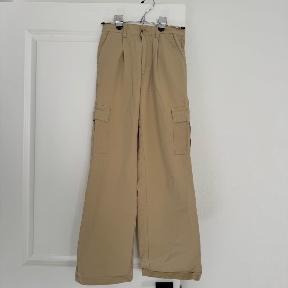 ELODIE women’s tan cargo style pockets straight leg causal pants size XS 0 2